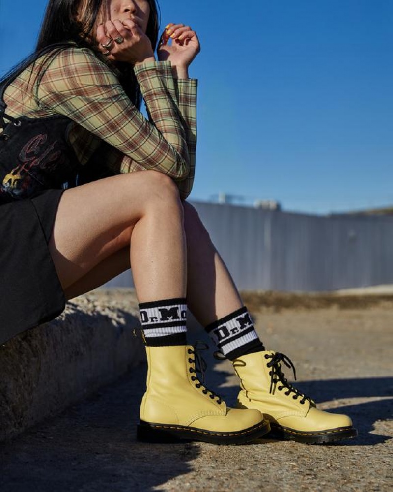 Women's Dr Martens 1460 Women's Pascal Black Eyelet Lace Up Boots Lemon Yellow | Australia_Dr43935