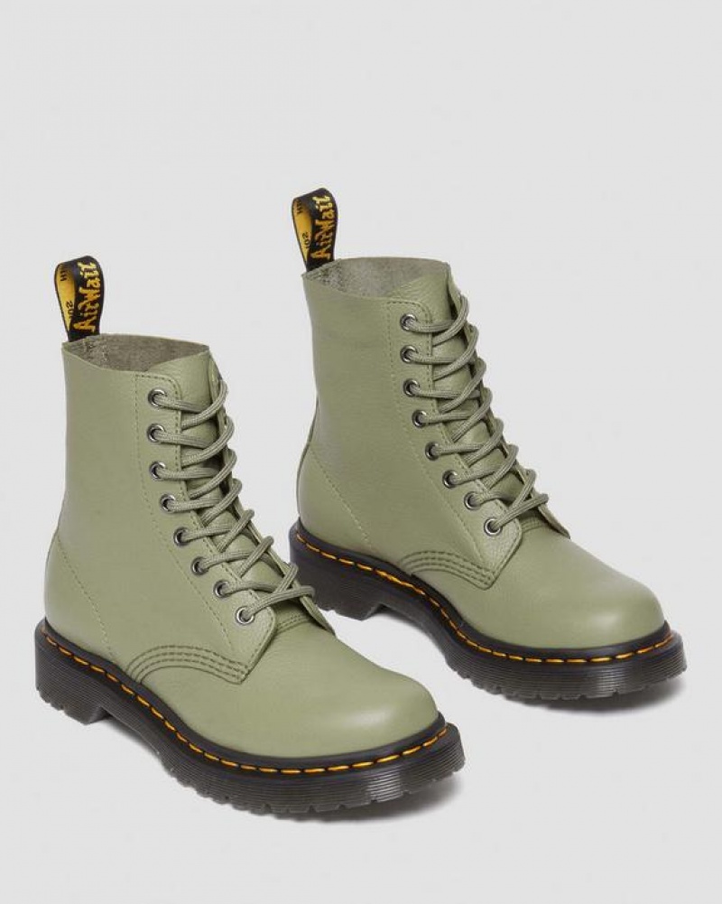 Women's Dr Martens 1460 Women's Pascal Virginia Leather Boots Olive | Australia_Dr53423