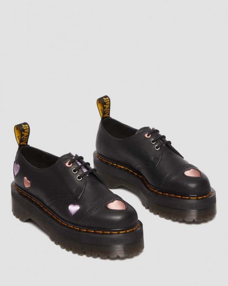 Women's Dr Martens 1461 Leather Heart Platform Shoes Black | Australia_Dr58783