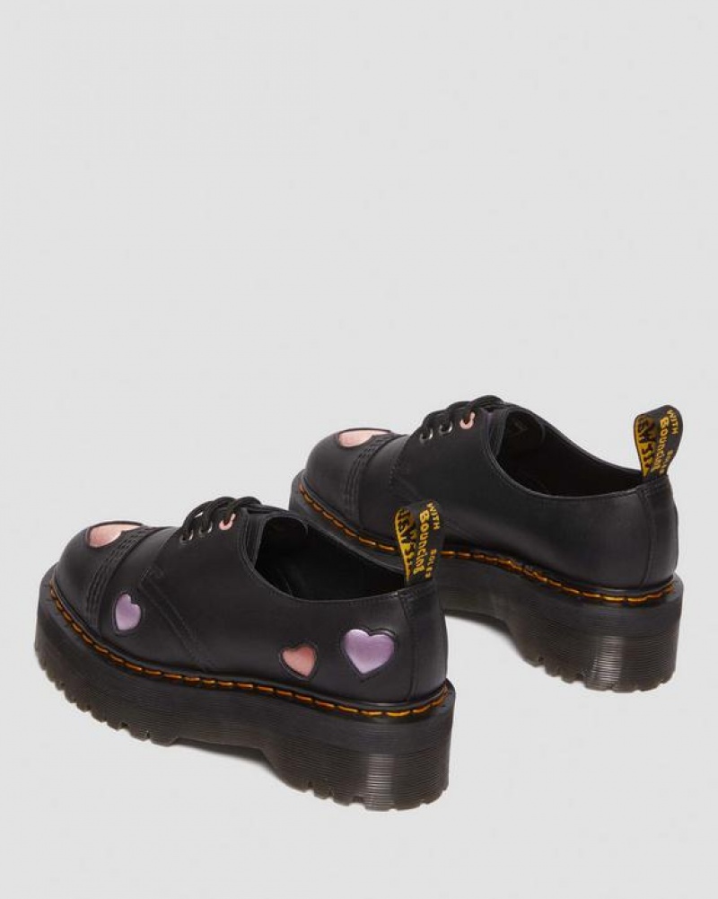 Women's Dr Martens 1461 Leather Heart Platform Shoes Black | Australia_Dr58783