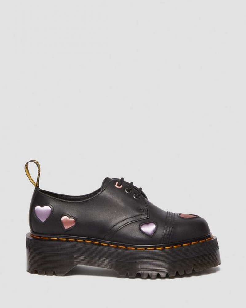 Women's Dr Martens 1461 Leather Heart Platform Shoes Black | Australia_Dr58783