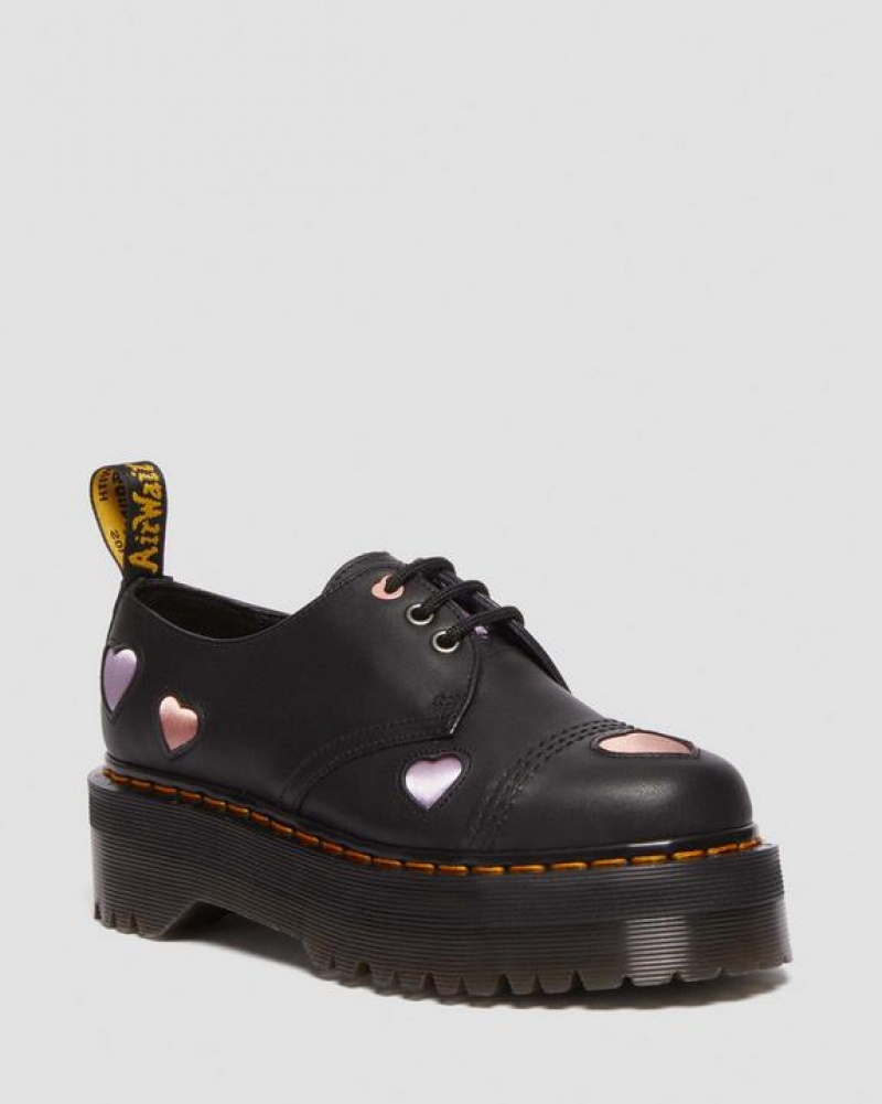 Women\'s Dr Martens 1461 Leather Heart Platform Shoes Black | Australia_Dr58783