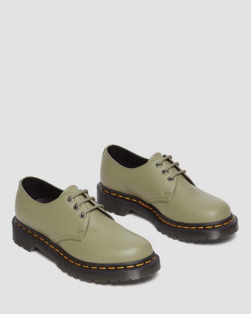 Women's Dr Martens 1461 Women's Virginia Leather Oxford Shoes Olive | Australia_Dr27489