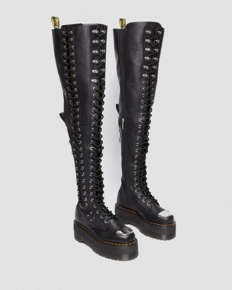 Women's Dr Martens 28-Eye Extreme Max Virginia Leather Knee High Boots Black | Australia_Dr29021