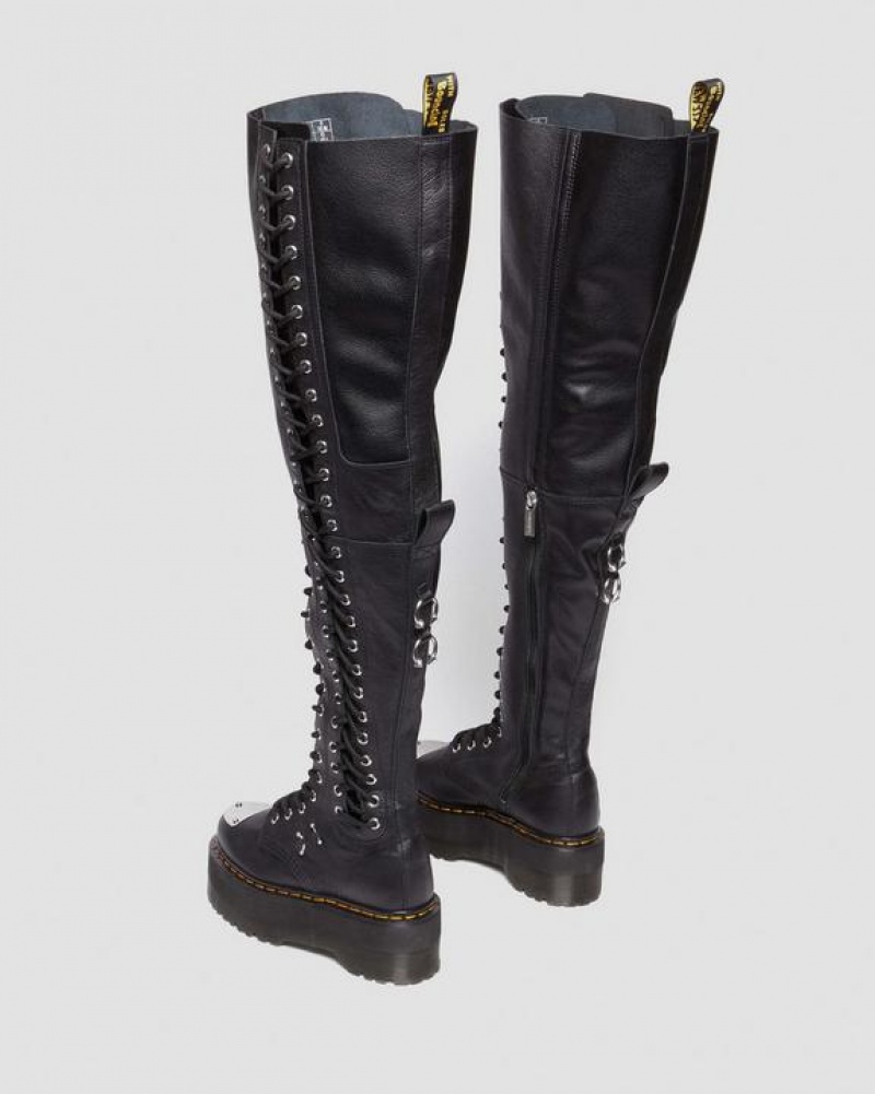 Women's Dr Martens 28-Eye Extreme Max Virginia Leather Knee High Boots Black | Australia_Dr29021