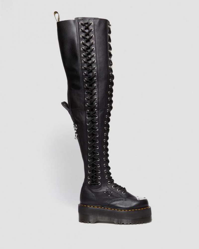 Women's Dr Martens 28-Eye Extreme Max Virginia Leather Knee High Boots Black | Australia_Dr29021