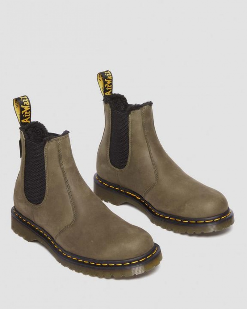 Women's Dr Martens 2976 Fleece Lined Leather Chelsea Boots Olive | Australia_Dr61600