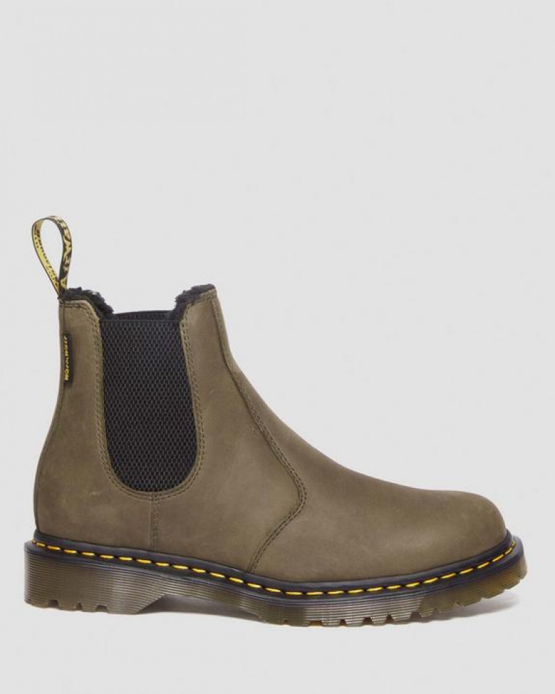 Women's Dr Martens 2976 Fleece Lined Leather Chelsea Boots Olive | Australia_Dr61600