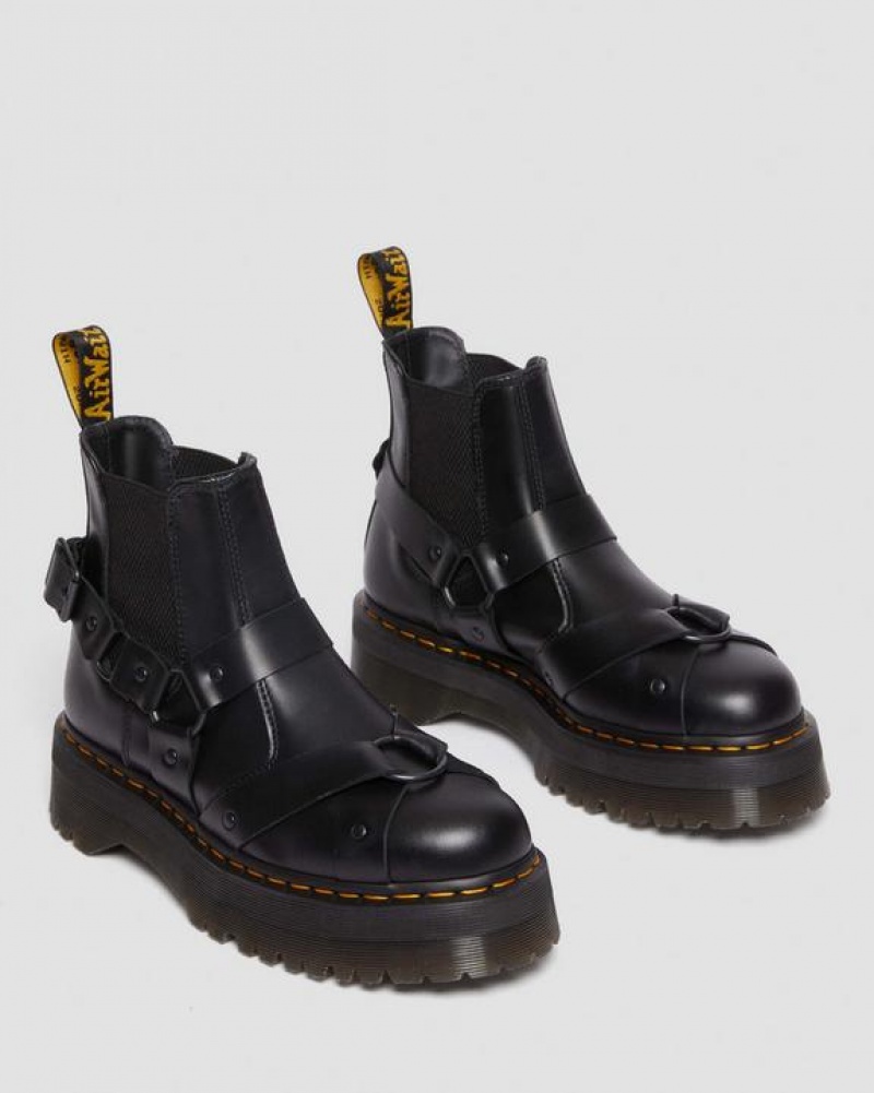 Women's Dr Martens 2976 Harness Leather Platform Chelsea Boots Black | Australia_Dr77813