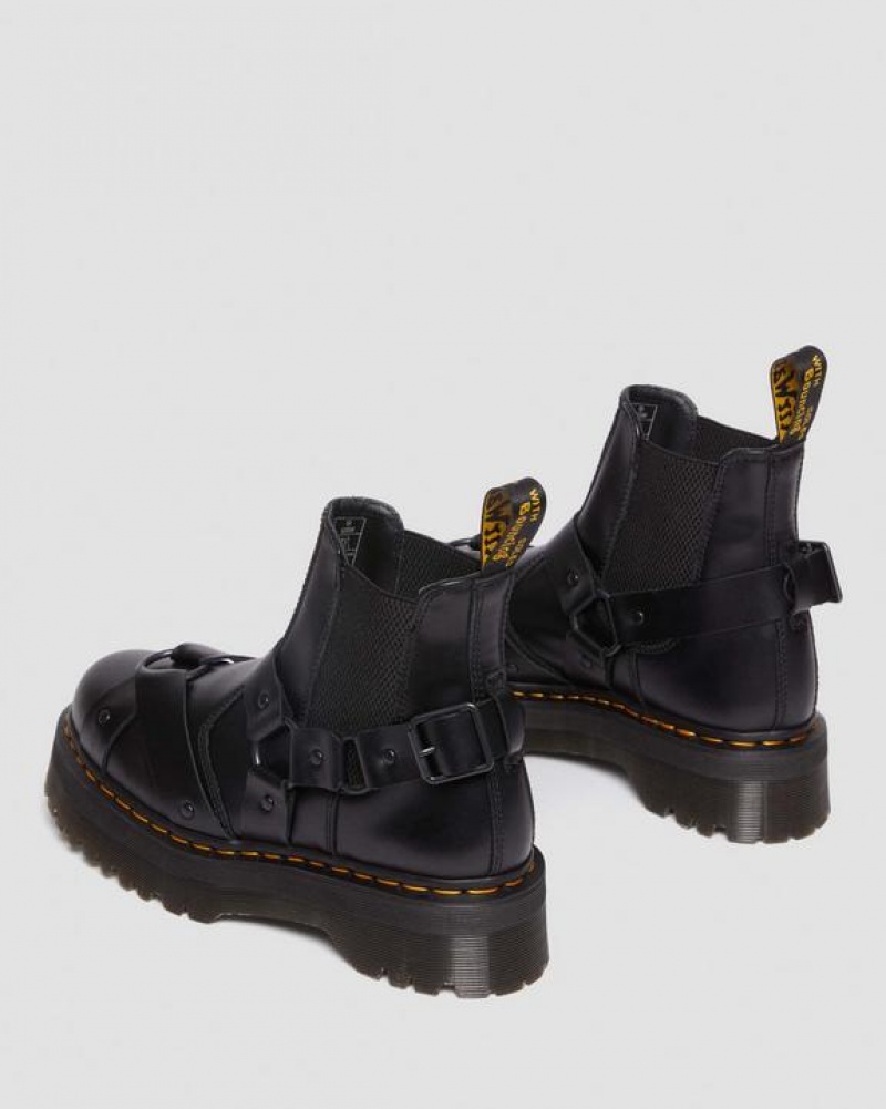 Women's Dr Martens 2976 Harness Leather Platform Chelsea Boots Black | Australia_Dr77813