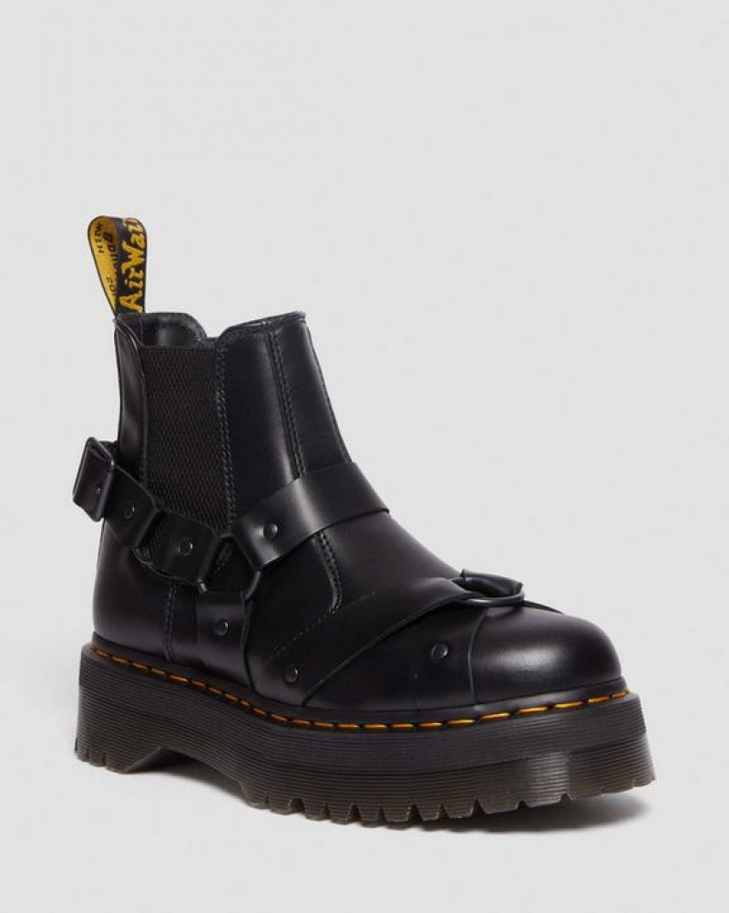 Women\'s Dr Martens 2976 Harness Leather Platform Chelsea Boots Black | Australia_Dr77813