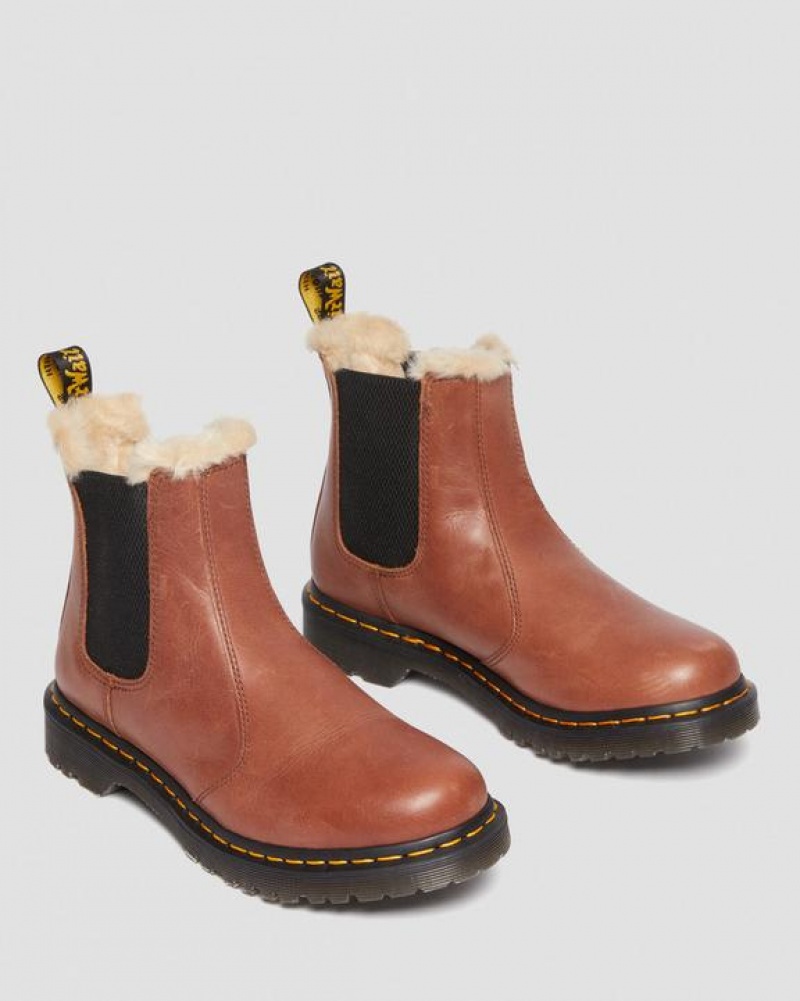 Women's Dr Martens 2976 Leonore Women's Faux Fur-Lined Chelsea Boots Brown | Australia_Dr37704