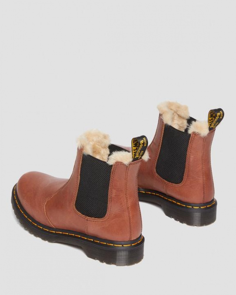 Women's Dr Martens 2976 Leonore Women's Faux Fur-Lined Chelsea Boots Brown | Australia_Dr37704