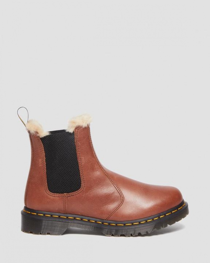 Women's Dr Martens 2976 Leonore Women's Faux Fur-Lined Chelsea Boots Brown | Australia_Dr37704