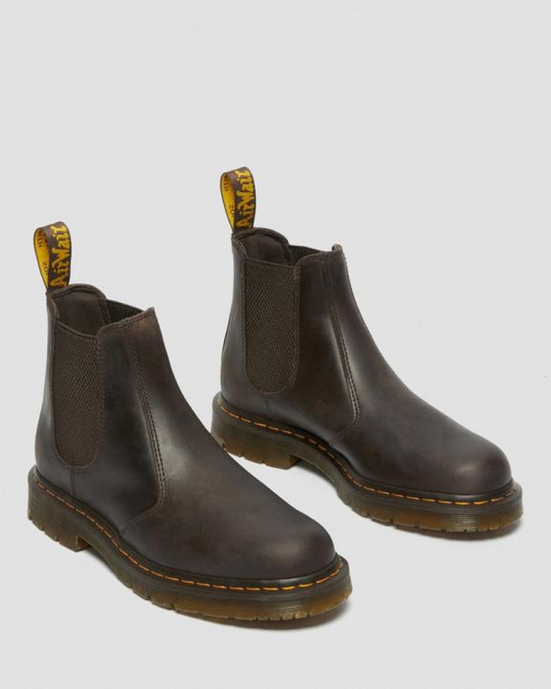 Women's Dr Martens 2976 Slip Resistant Leather Chelsea Boots Dark Brown | Australia_Dr56542