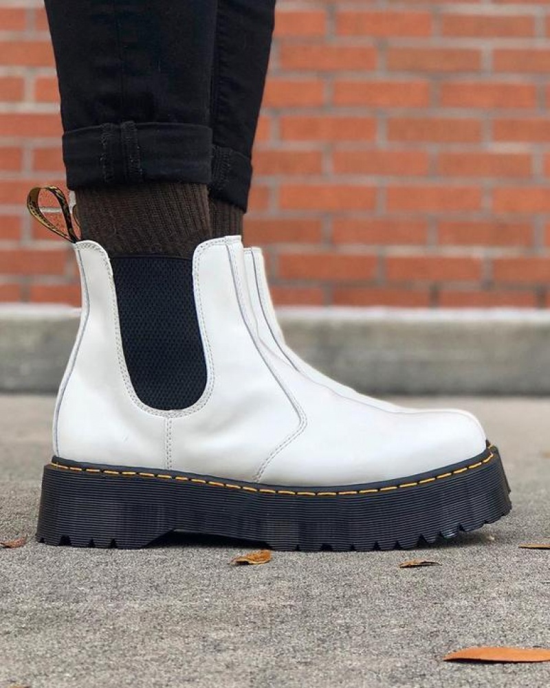 Women's Dr Martens 2976 Smooth Leather Platform Chelsea Boots White | Australia_Dr11977