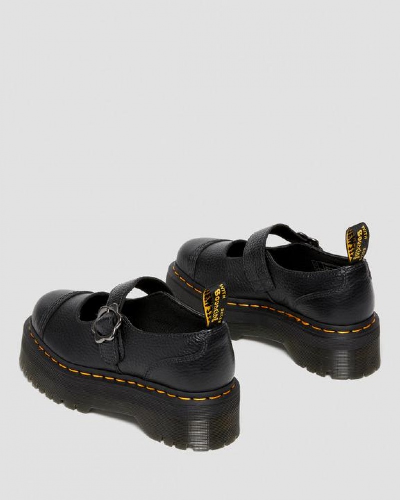 Women's Dr Martens Addina Flower Buckle Leather Platform Shoes Black | Australia_Dr71037