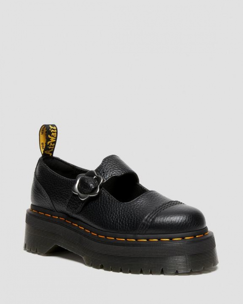 Women\'s Dr Martens Addina Flower Buckle Leather Platform Shoes Black | Australia_Dr71037