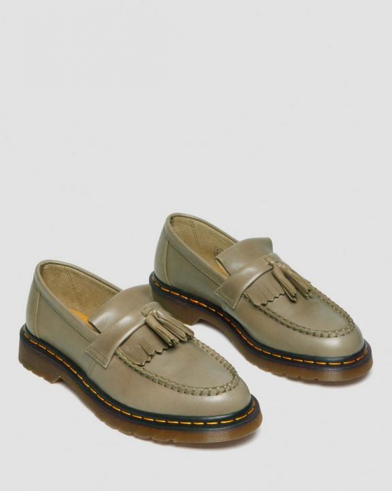 Women's Dr Martens Adrian Carrara Leather Tassel Loafers Shoes Olive | Australia_Dr43507