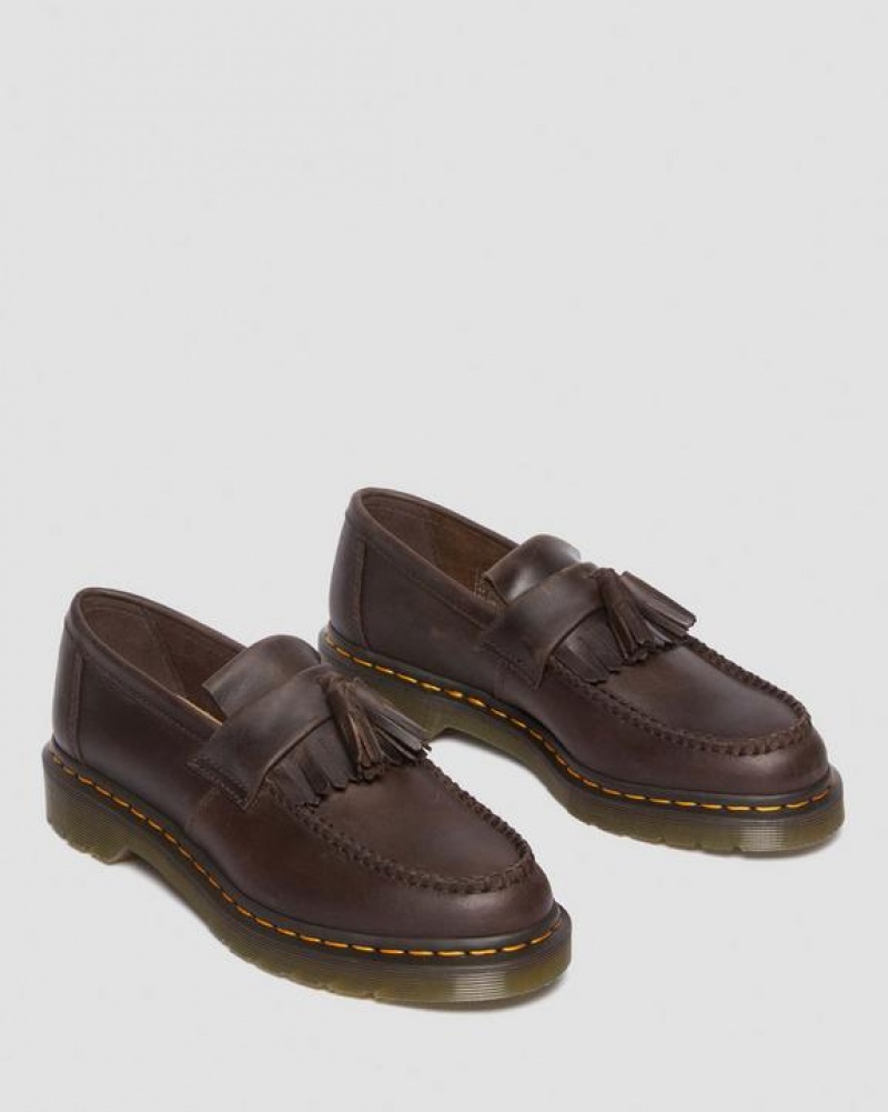 Women's Dr Martens Adrian Crazy Horse Leather Tassel Loafers Shoes Dark Brown | Australia_Dr28009