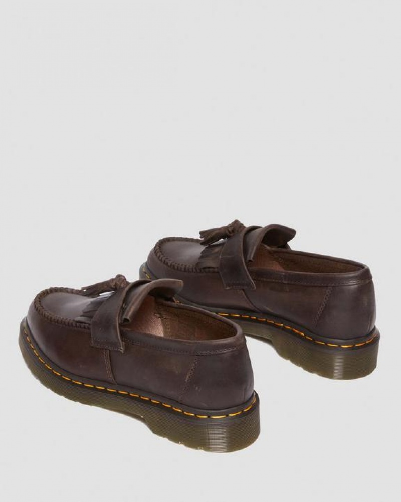 Women's Dr Martens Adrian Crazy Horse Leather Tassel Loafers Shoes Dark Brown | Australia_Dr28009