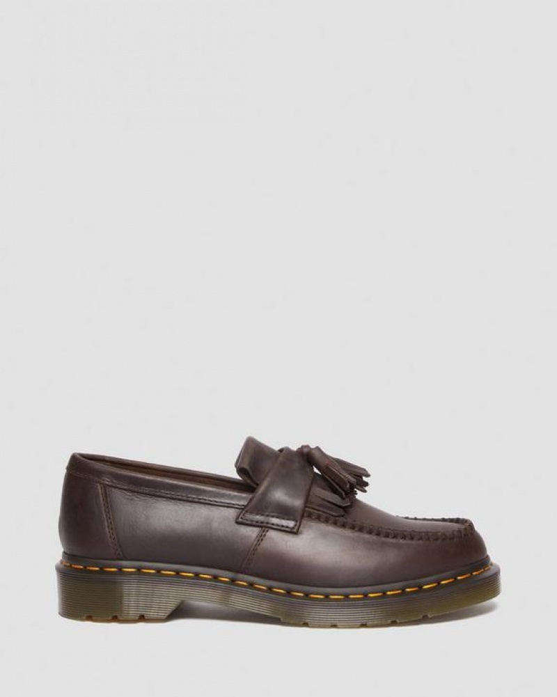 Women's Dr Martens Adrian Crazy Horse Leather Tassel Loafers Shoes Dark Brown | Australia_Dr28009