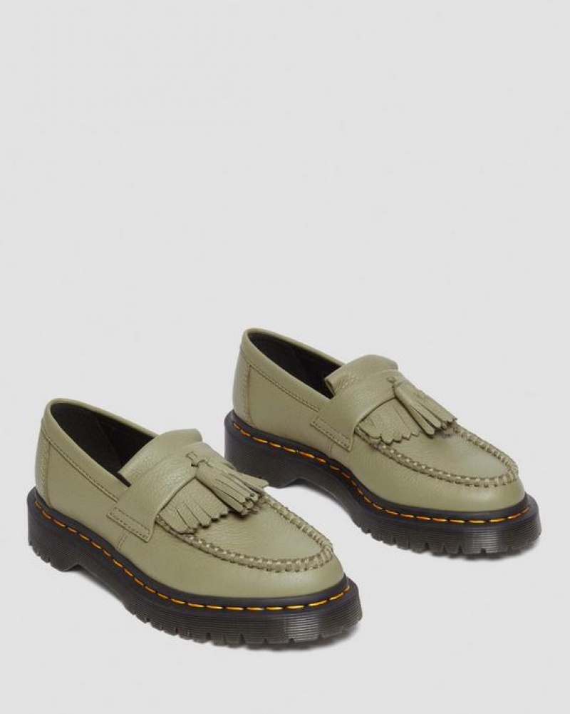 Women's Dr Martens Adrian Women's Virginia Leather Tassel Loafers Shoes Olive | Australia_Dr39522