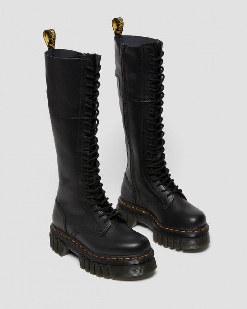 Women's Dr Martens Audrick 20-Eye Leather Knee High Platform Boots Black | Australia_Dr89120