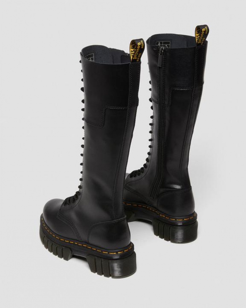 Women's Dr Martens Audrick 20-Eye Leather Knee High Platform Boots Black | Australia_Dr89120