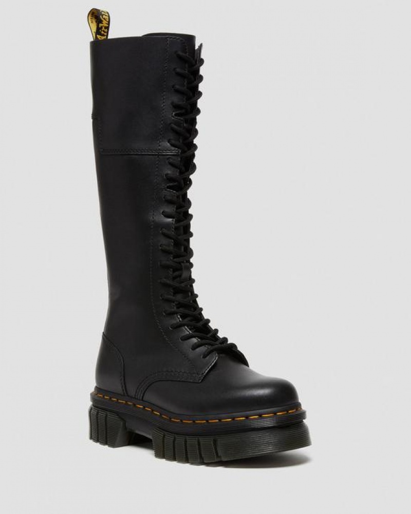 Women\'s Dr Martens Audrick 20-Eye Leather Knee High Platform Boots Black | Australia_Dr89120