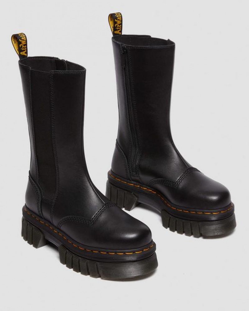 Women's Dr Martens Audrick Tall Nappa Leather Chelsea Platform Shoes Black | Australia_Dr28102