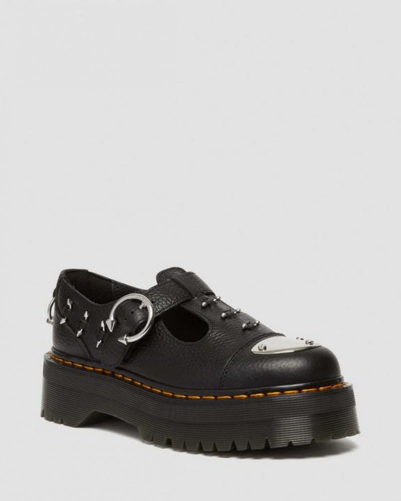 Women\'s Dr Martens Bethan Piercing Leather Platform Mary Jane Shoes Black | Australia_Dr33695