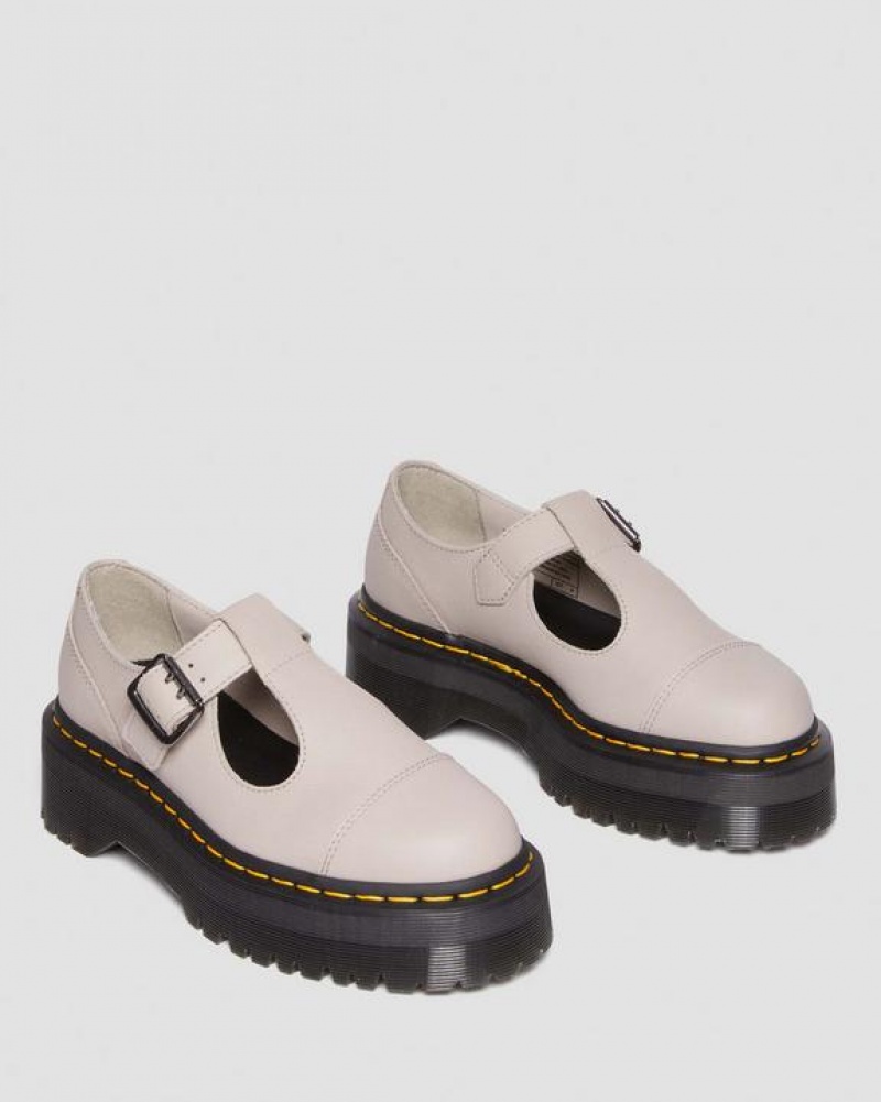 Women's Dr Martens Bethan Pisa Leather Platform Mary Jane Shoes Grey Brown | Australia_Dr40221