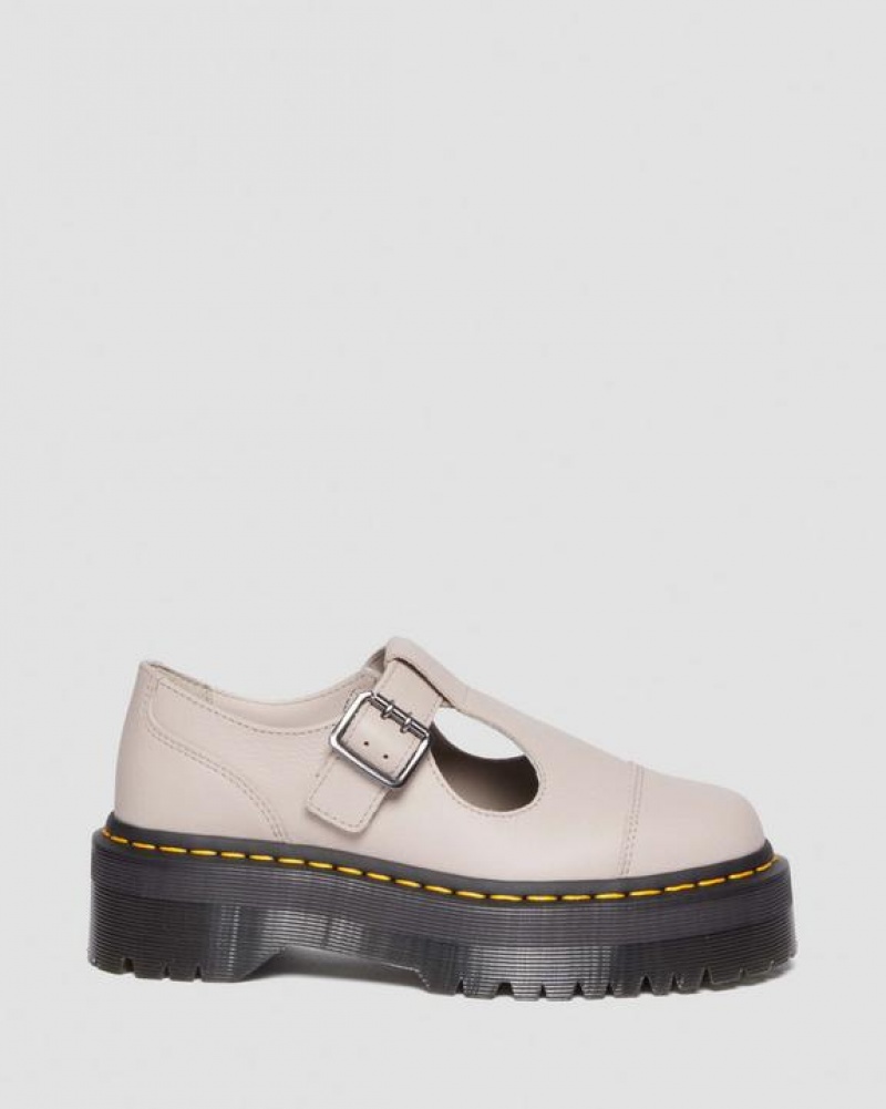 Women's Dr Martens Bethan Pisa Leather Platform Mary Jane Shoes Grey Brown | Australia_Dr40221