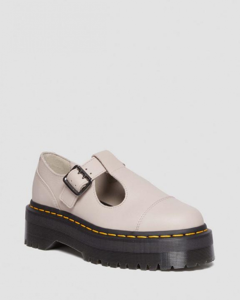 Women\'s Dr Martens Bethan Pisa Leather Platform Mary Jane Shoes Grey Brown | Australia_Dr40221