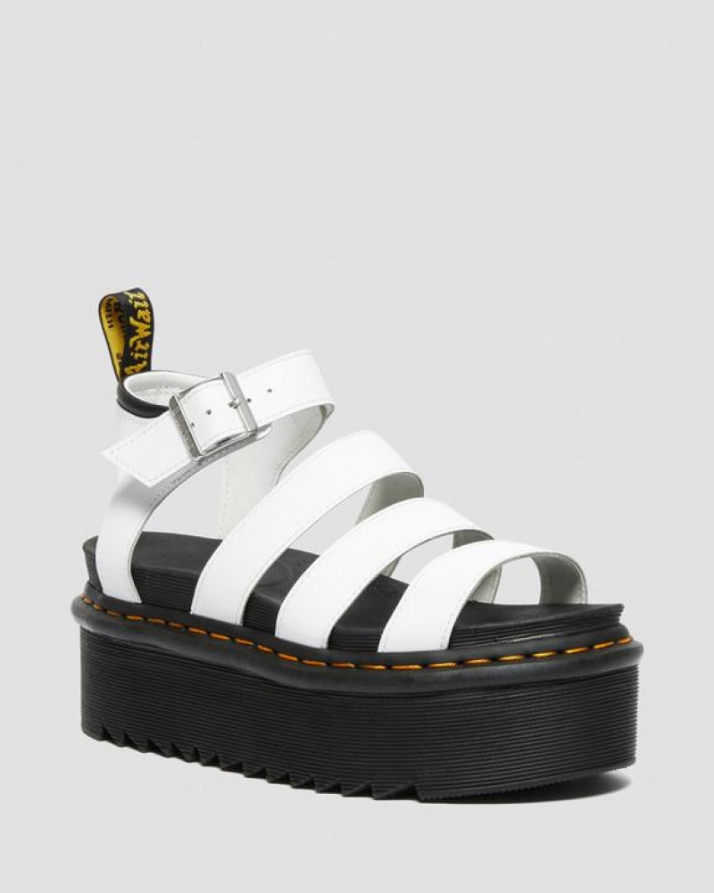 Women\'s Dr Martens Blaire Hydro Leather Platform Strap Sandals White | Australia_Dr97628