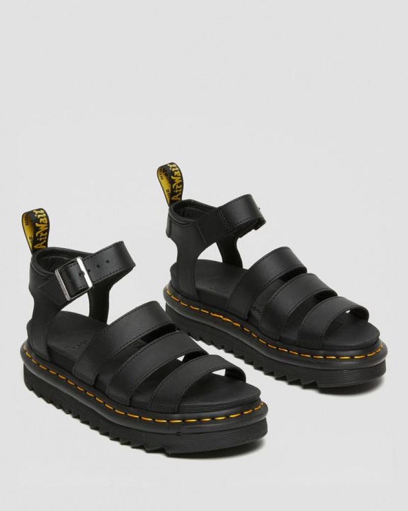 Women's Dr Martens Blaire Hydro Leather Strap Sandals Black | Australia_Dr55014