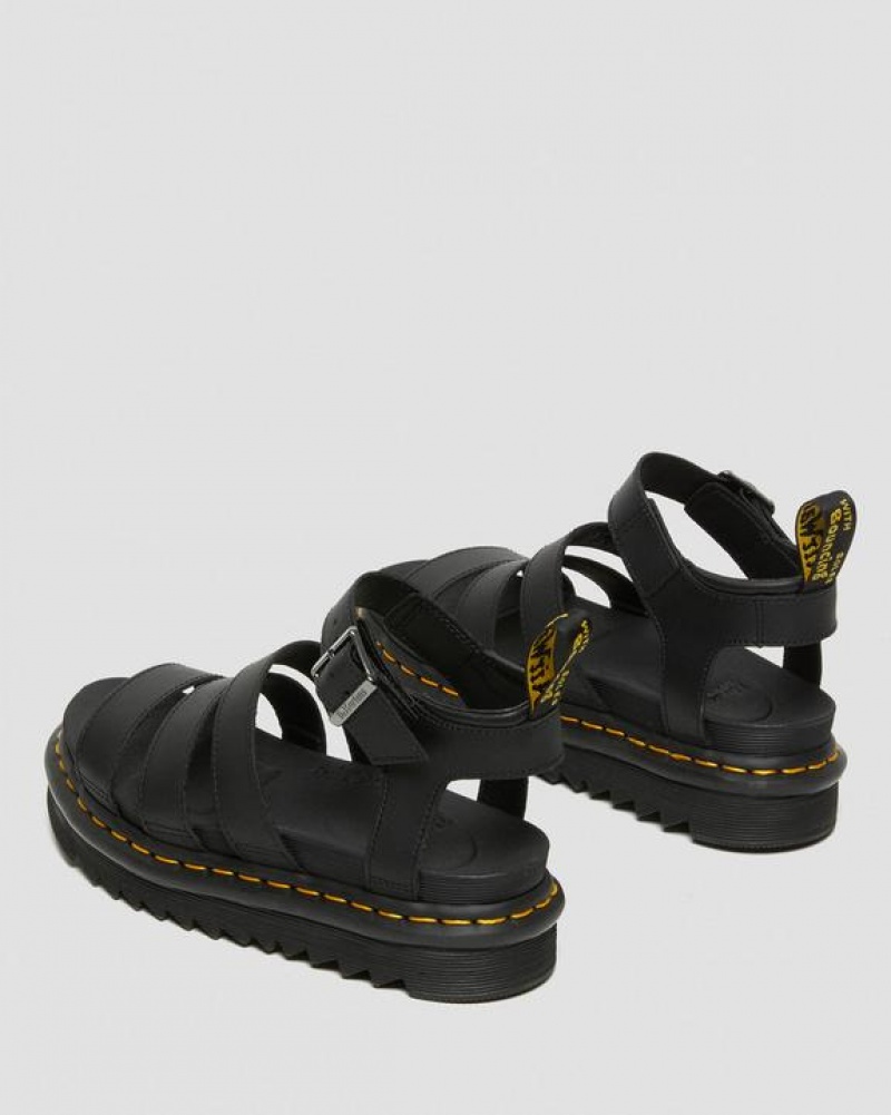 Women's Dr Martens Blaire Hydro Leather Strap Sandals Black | Australia_Dr55014