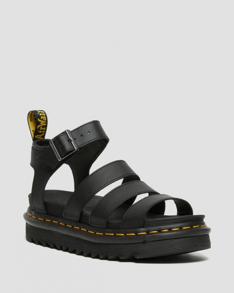 Women\'s Dr Martens Blaire Hydro Leather Strap Sandals Black | Australia_Dr55014