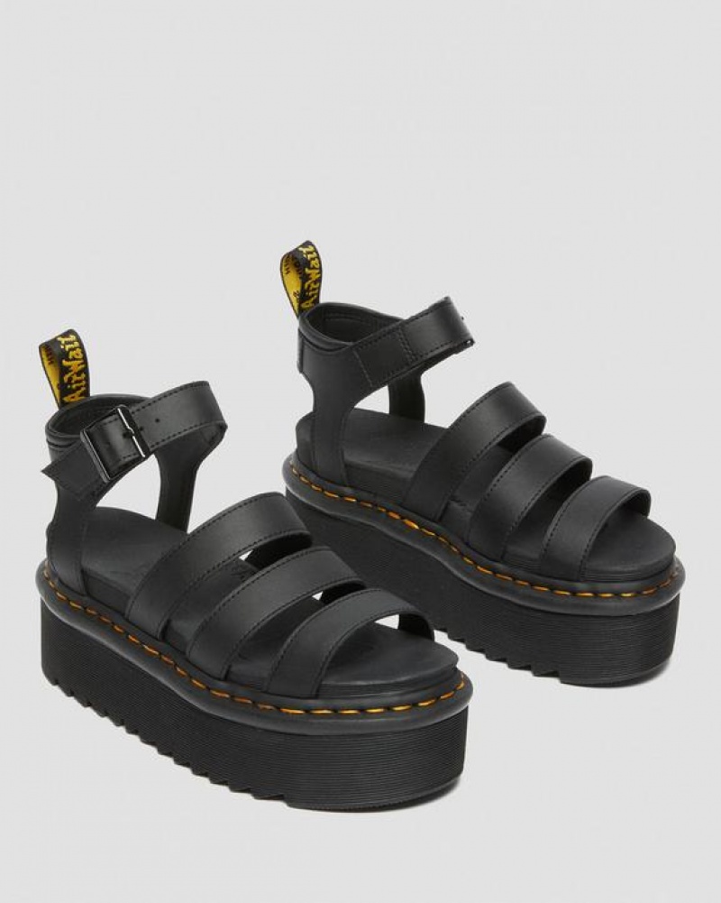 Women's Dr Martens Blaire Hydro Leather Strap Platform Shoes Black | Australia_Dr81132