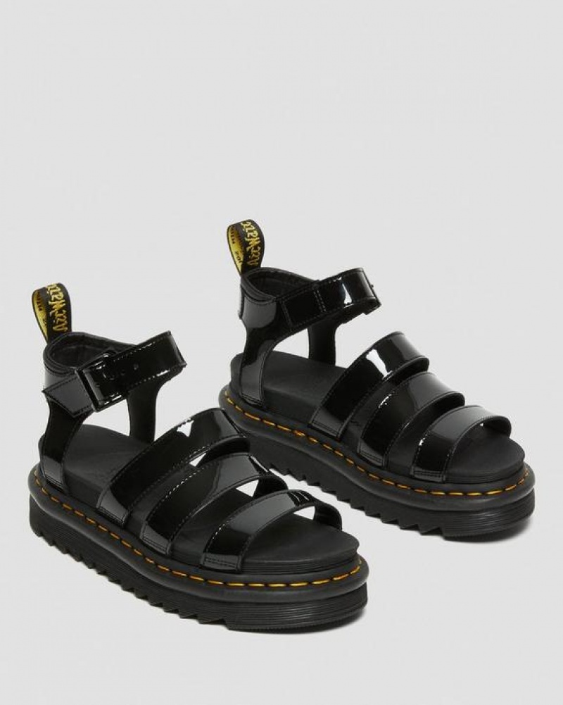 Women's Dr Martens Blaire Patent Leather Strap Sandals Black | Australia_Dr40498