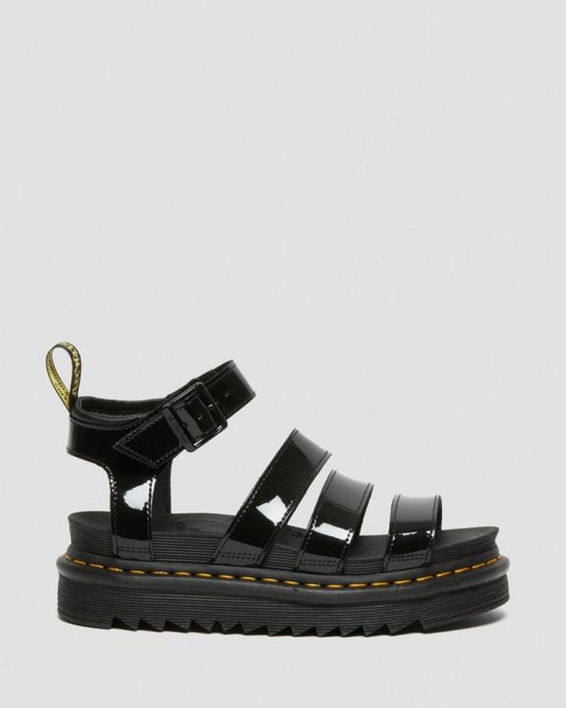 Women's Dr Martens Blaire Patent Leather Strap Sandals Black | Australia_Dr40498