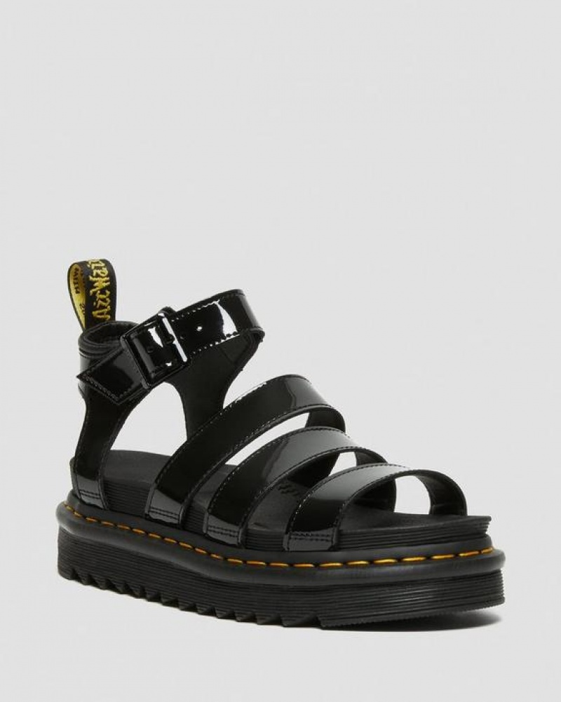 Women\'s Dr Martens Blaire Patent Leather Strap Sandals Black | Australia_Dr40498