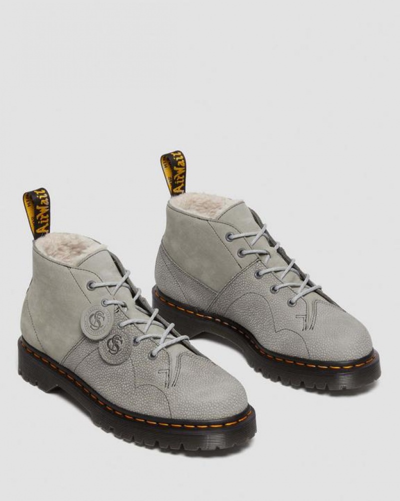 Women's Dr Martens Church Nubuck & Pebble Leather Monkey Boots Grey | Australia_Dr12456