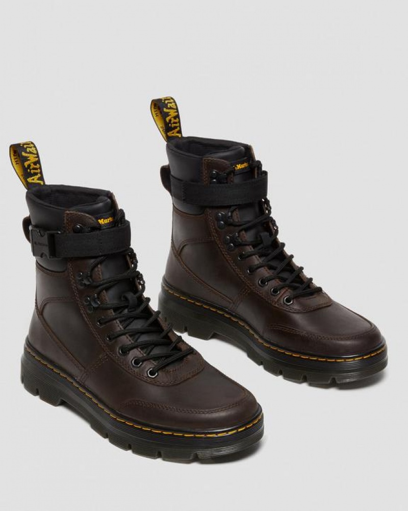 Women's Dr Martens Combs Tech Crazy Horse Leather Casual Boots Dark Brown | Australia_Dr84935