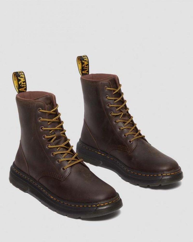 Women's Dr Martens Crewson Crazy Horse Leather Everyday Boots Dark Brown | Australia_Dr48890