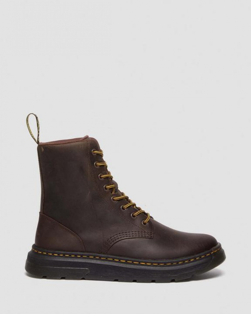 Women's Dr Martens Crewson Crazy Horse Leather Everyday Boots Dark Brown | Australia_Dr48890