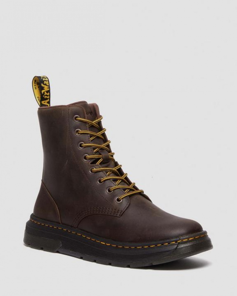 Women\'s Dr Martens Crewson Crazy Horse Leather Everyday Boots Dark Brown | Australia_Dr48890