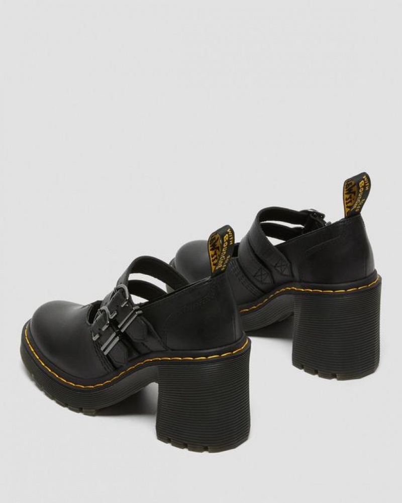 Women's Dr Martens Eviee Sendal Leather Platform Shoes Black | Australia_Dr36236