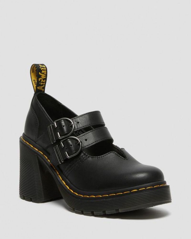 Women\'s Dr Martens Eviee Sendal Leather Platform Shoes Black | Australia_Dr36236